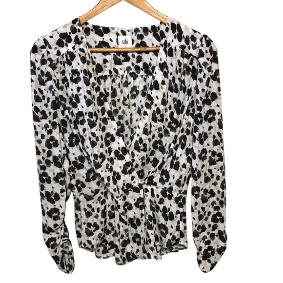 Cabi Leopard Print Wrap Top Sz S White Black Office Business Casual Classic - Picture 4 of 10